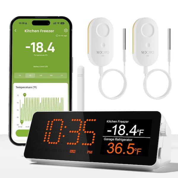 1640 ft WiFi Remote Freezer Thermometer with App Email Alerts, Digital Hub, 2 Waterproof Sensors for Refrigerator, Hot T