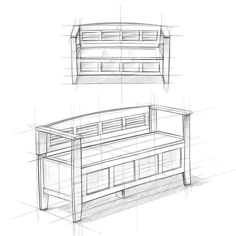Black Solid Pine 48" Entryway Storage Bench with Backrest