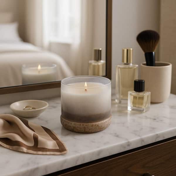 Liv & Skye 3.5 in. Clear Glass Frosted Lakeside Rain Candle 12 oz