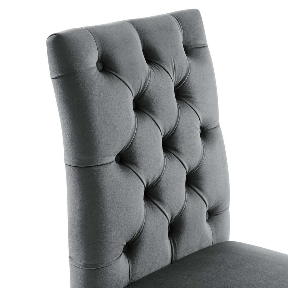 Gray Velvet Upholstered Side Chair with Wood Legs
