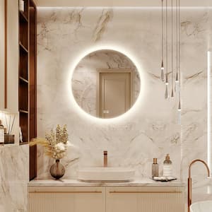 28 in. W x 28 in. H Round Frameless LED Light with 3-Color and Anti-Fog Wall Mounted Bathroom Vanity Mirror