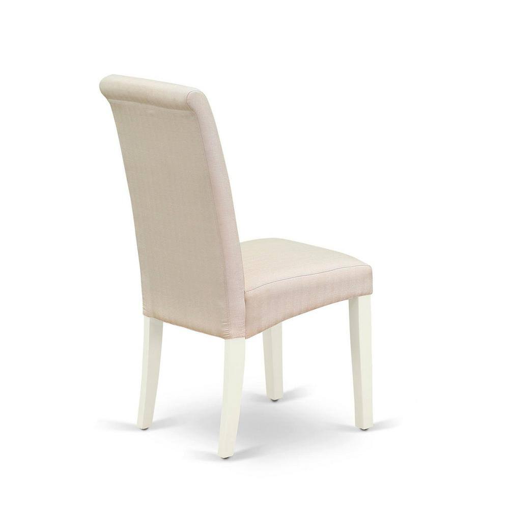 Cream Linen Upholstered Parsons Side Chair with White Wood Legs - Set of 2
