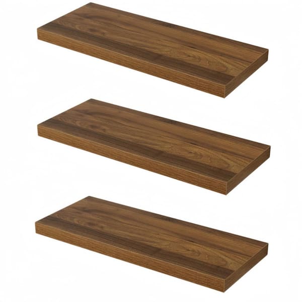 30 in.W x 11.6 in.D Wooden Floating Shelves for Wall,Wall Shelves with Invisible Brackets,Walnut,Set of 3