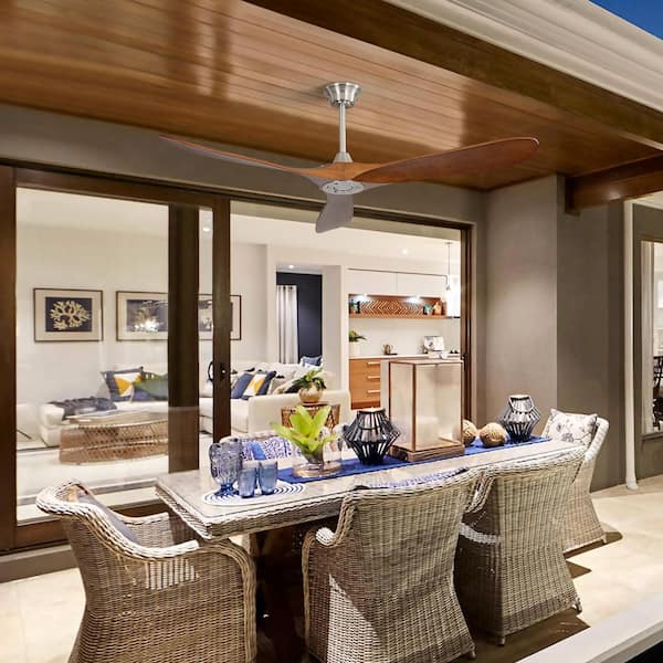 Avex 60 in. Brushed Nickel Brown Standard Downrod Mount Ceiling Fan with Remote Control and 3 Solid Wood Blade