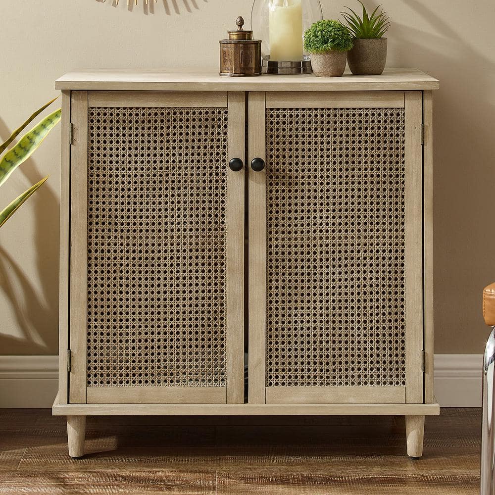 Art Leon Rustic Natural Wood Buffet with Woven Rattan Door