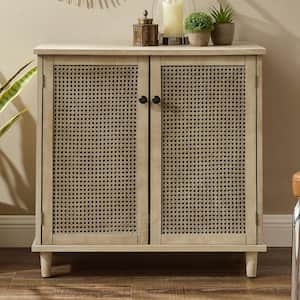 Rustic Natural Wood Buffet Cabinet with Woven Rattan Door