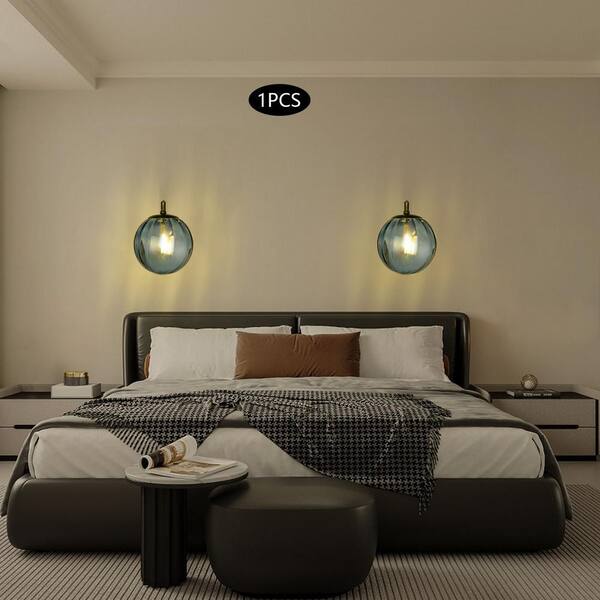 OUKANING 5.9 in. 1-Light Gold and Blue Modern Wall Sconce with