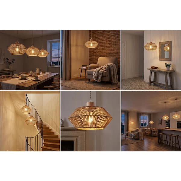 ETONIMERR Aura 1-Light Brown Rattan Pendant Light with Woven Shade