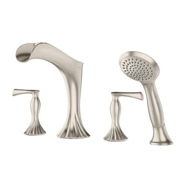 Pfister Rhen 2-Handle Deck Mount Roman Tub Trim Kit with Handheld Shower in Brushed Nickel (Valve Not Included)