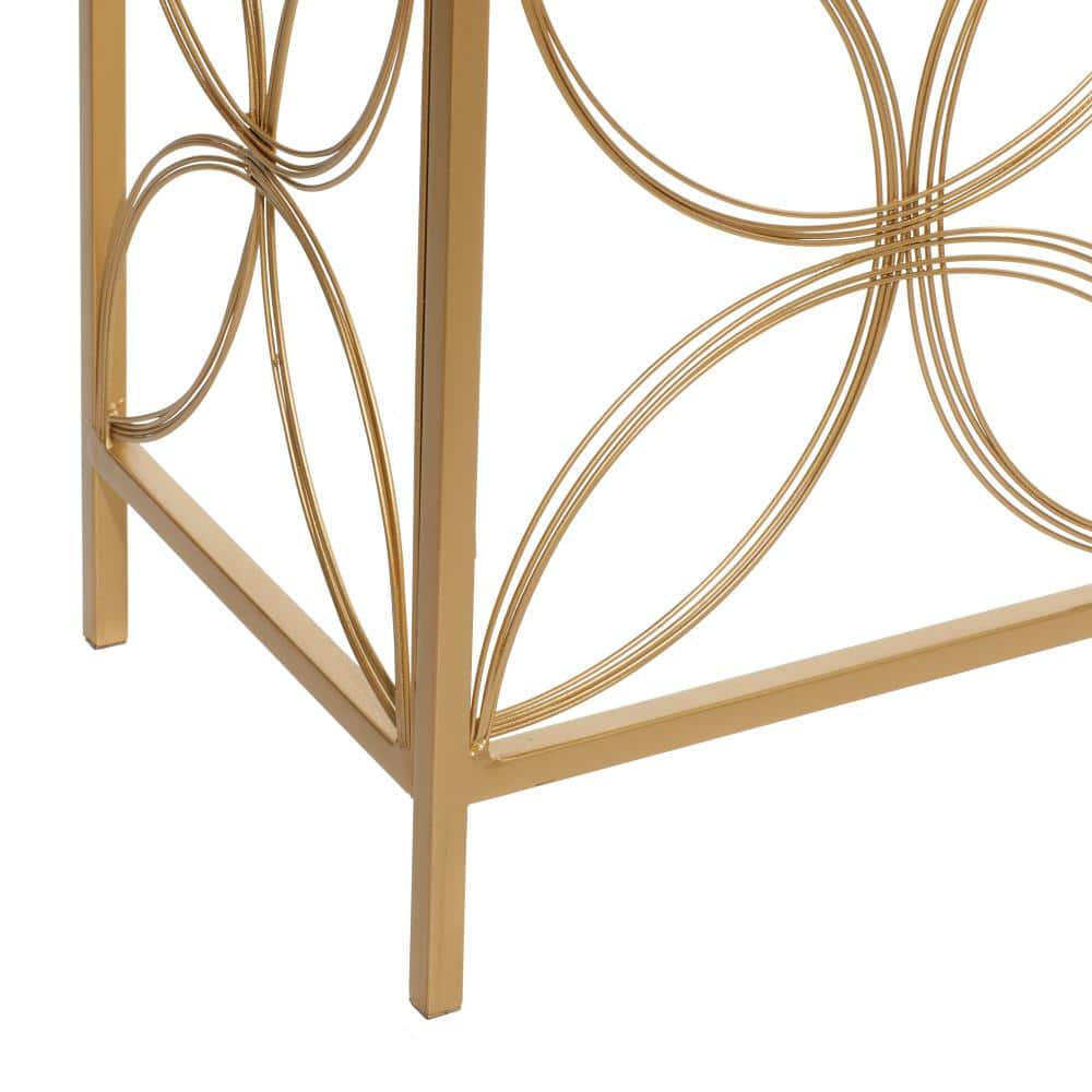 Harper Gold 42" Mirrored Metal Console Table with Quatrefoil Design