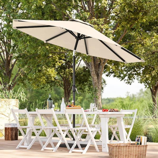 9ft tilting patio umbrella Sonkuki 9 ft. Steel Market Tilt Patio Umbrella Table Umbrella for Patio and  Outdoor With Tilt Button in Beige R-SM-274BE