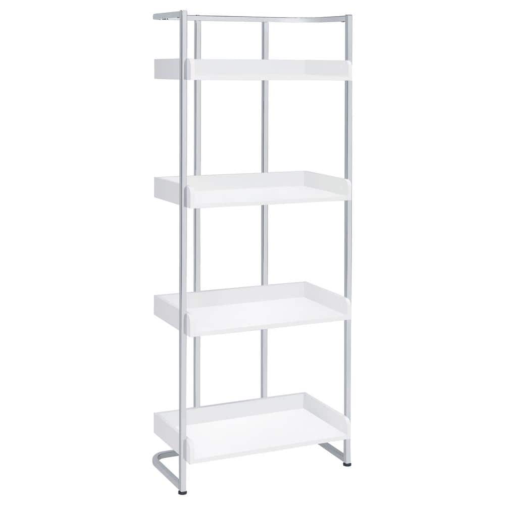 Ember White High Gloss and Chrome 4-Shelf Bookcase