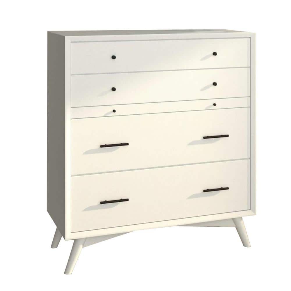 Mid-Century Modern White Mahogany 4-Drawer Chest with Workstation