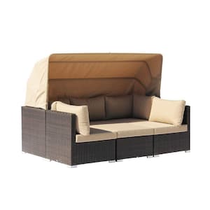Aurora 4-Piece Wicker Outdoor Sectional To Daybed Combo with Olefin Oatmeal Cushion