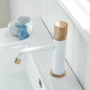 Single-Handle Single Hole Bathroom Faucet in White and Rose Gold