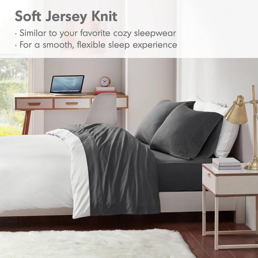 King Dark Grey Polyester Jersey Knit Sheet Set