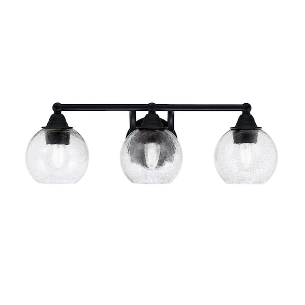 Unbranded Madison 7.75 in. 3-Light Bath Bar, Matte Black, Smoke Bubble Glass Vanity Light
