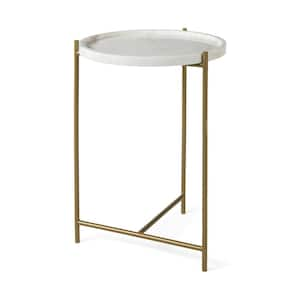 Stella 17 in. L x 17 in. W White Round Marble Top with Gold Base Accent Table