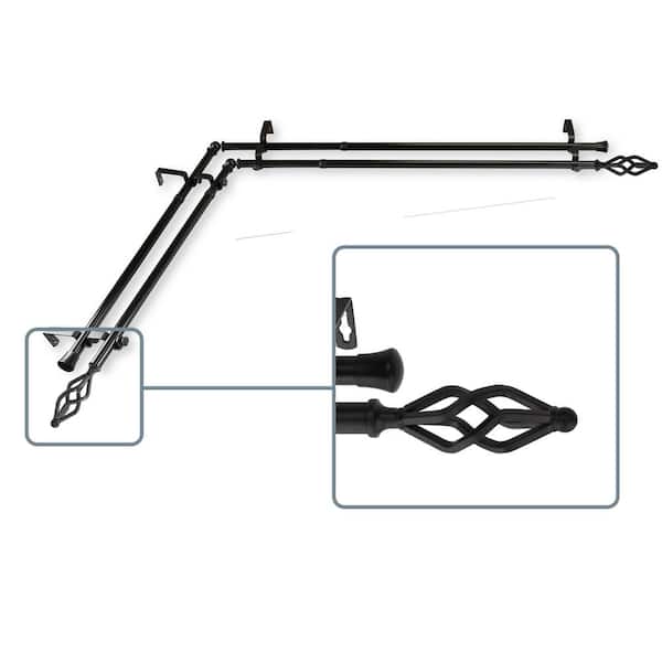 Unbranded 28 in. to 48 in. Adjustable 13/16 in. Corner Window Double Curtain Rod in Black with Cassandra Finials