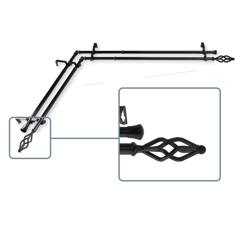 120 in. to 170 in. Adjustable 13/16 in. Corner Window Double Curtain Rod in