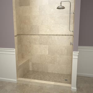 Base'N Bench 30 in. x 60 in. Single Threshold Shower Base and Bench Kit with Right Drain and Polished Chrome Drain Plate