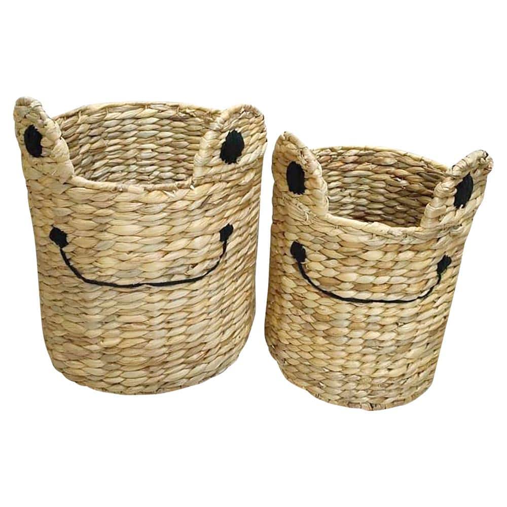 Exotic Tahitian Blue Cotton Storage Baskets Organizer Padang Bins Stackable for Shelves- Set of 3