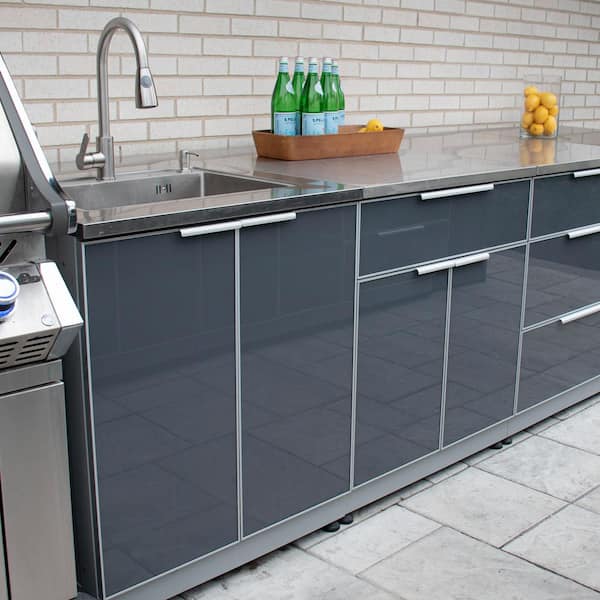 Aluminum Slate Gray 30 in. x 25.25 in. 37.25 in. 2-Door Outdoor Kitchen Sink Cabinet