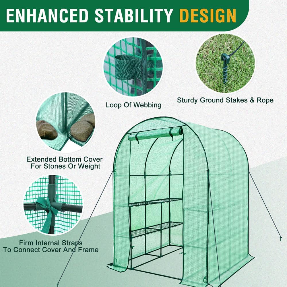 Green Walk-In 3-Tier 8-Shelf Gardening Greenhouse with Mesh Windows