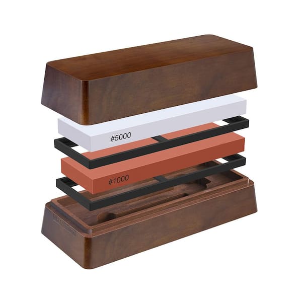 9.5 in. 1000/5000-Grit White Aluminum Oxide Corundum Whetstone Non-Slip Silicone Base Angle Guide and Storage Box 2-Pack