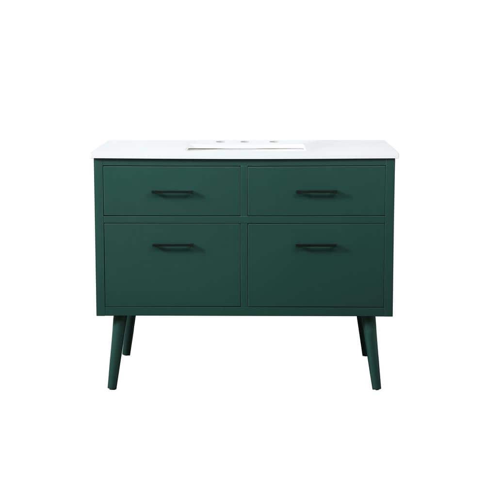 Timeless Home 42 in. W Single Bath Vanity in Green with Engineered Stone Va