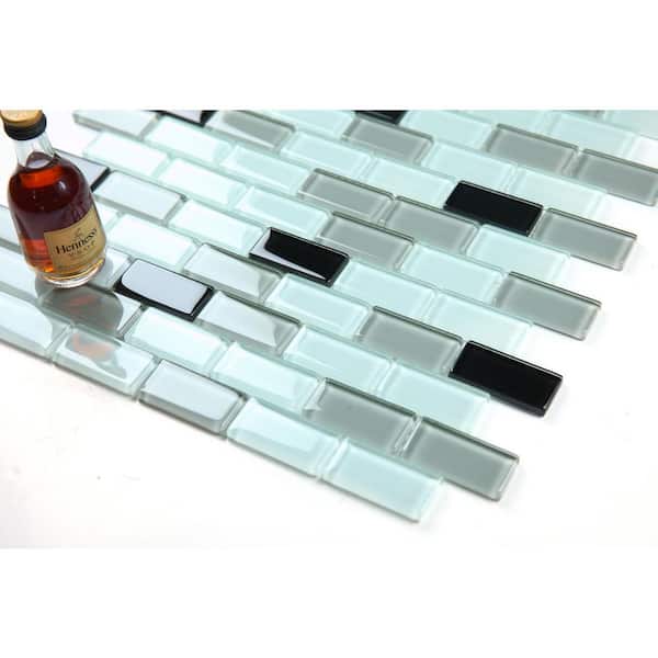 Forever 12 in. X 12 in. Glossy Black White Glass Backsplash Wall Tile (14 sq. ft./Case)