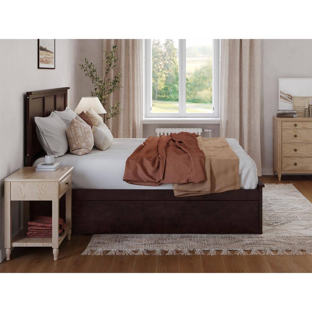 Espresso King Solid Wood Platform Bed with Storage Drawers