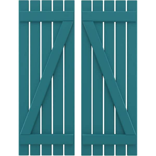 Ekena Millwork 19-1/2 in. W x 41 in. H Americraft 5-Board Exterior Real Wood Spaced Board and Batten Shutters with Z-Bar in Antigua