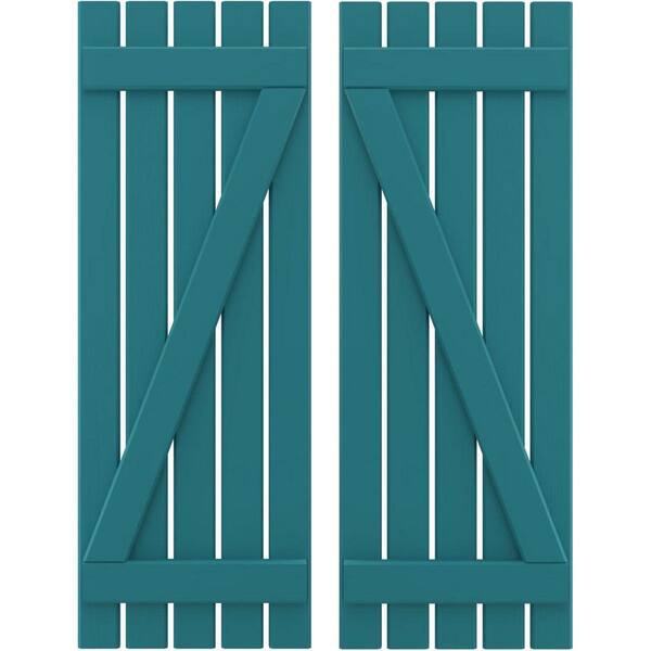 Ekena Millwork 19-1/2 in. W x 63 in. H Americraft 5 Board Exterior Real Wood Spaced Board and Batten Shutters with Z-Bar Antigua