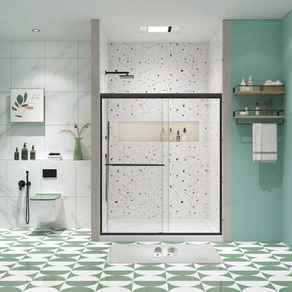 Pilas 60 in. W x 70 in. H Sliding Framed Shower Door in Black with 1/4 in. (6 mm) Clear Glass