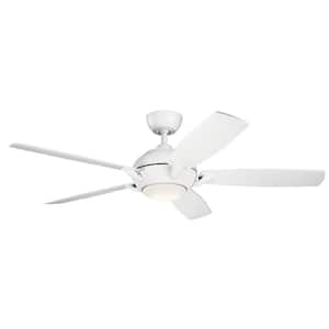 Geno 54 in. Integrated LED Indoor Matte White Downrod Mount Ceiling Fan with Light Kit and Remote Control