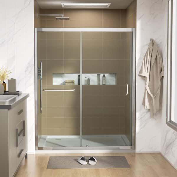 48 in. W x 72 in. H Single Sliding Semi Frameless Shower Door/Enclosure in Chrome with Clear Glass