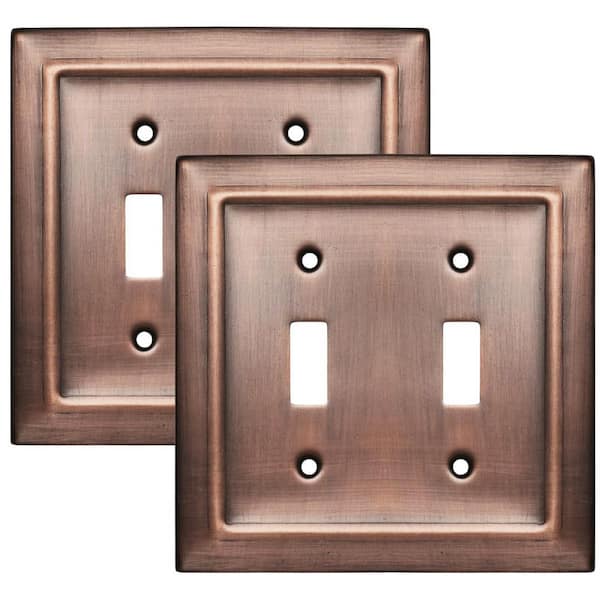 Architectural 2-Gang Antique Copper Toggle Metal Wall Plate (2-Pack)