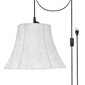 1-Light Black Plug-In Swag Pendant with Beige Bell Fabric Shade