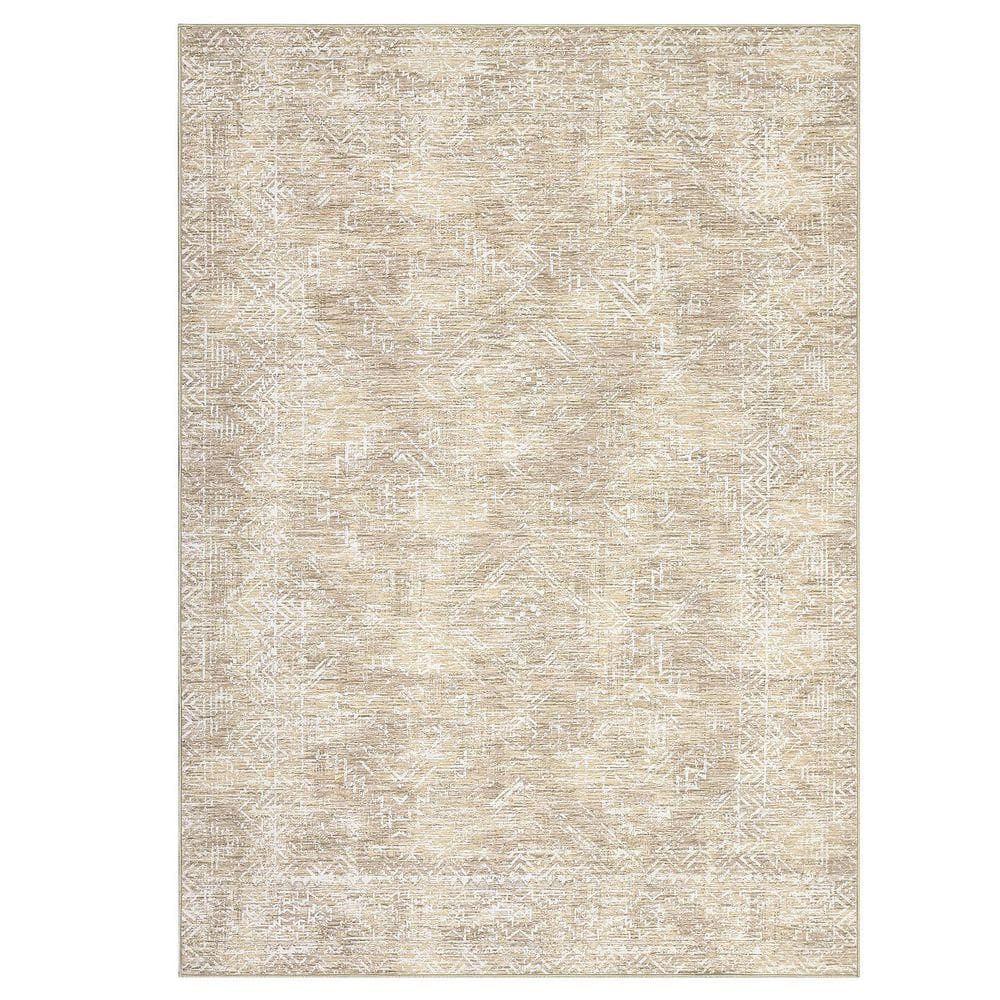 Garvee Beige 9 ft. x 12 ft. Washable Vintage Distressed Area Rug ...