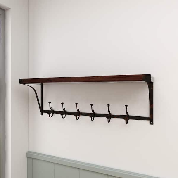 MALO shelf, 6 hooks - black