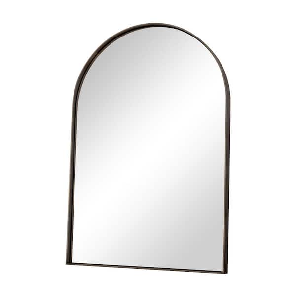 26 in. W x 38 in. H Arched Framed Decorative Wall Mounted Bathroom Vanity Mirror in Black, Tempered Glass Shatterproof