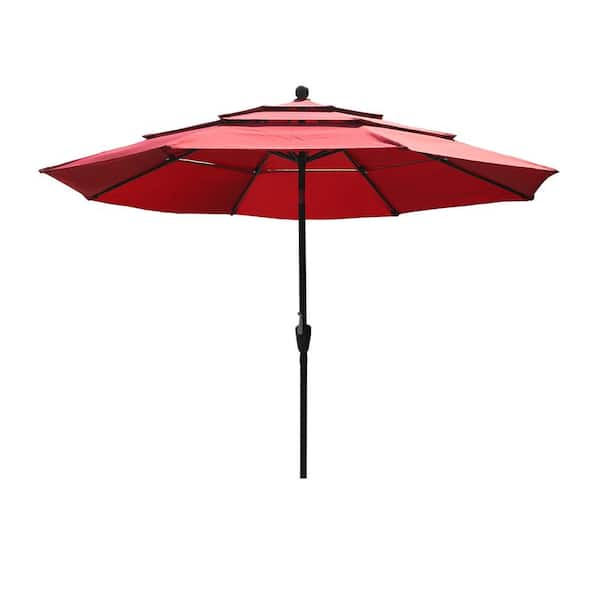 Kadehome 10 ft Aluminum Pole Patio Market Umbrella with Double Airvent in Red