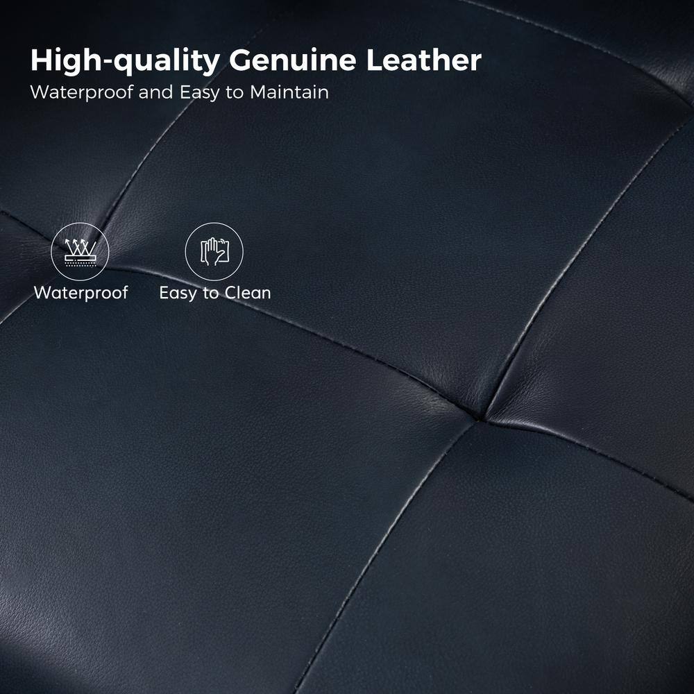 Navy Genuine Leather Mid-Century Modern Accent Chair