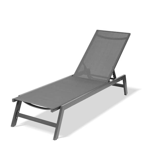Afoxsos Gray Aluminum Outdoor Chaise Lounge Chairs, 5-Position Adjustable Recliner for Patio, Beach, Yard, Pool