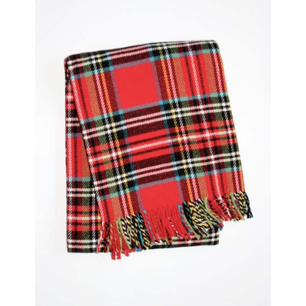Red, Blue, White, Black Plaid Cotton Blend Throw Blanket