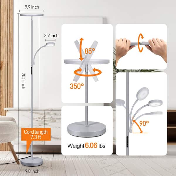 BICIK Modern Slim Space Gray Dimmable Torchiere Floor Lamp