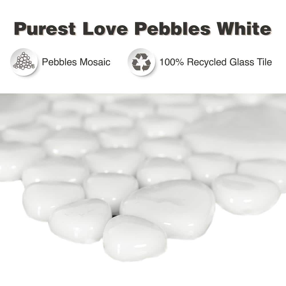 White 12x12 Glossy Pebble Glass Mosaic Tile