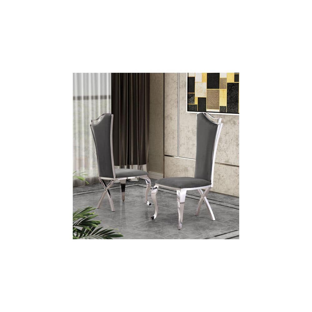 32 in. H Gray Finish Velvet Upholstery Square Barrel Chair (Set of 2) with Straight Arm