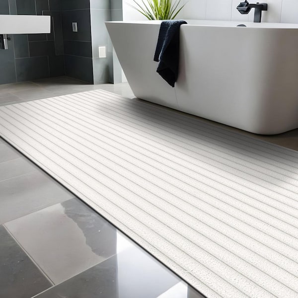 UltraPlush Touch 2 ft. x 7 ft. White Non-Slip Rubber Back Washable Polyester Stripes Indoor Area Rug